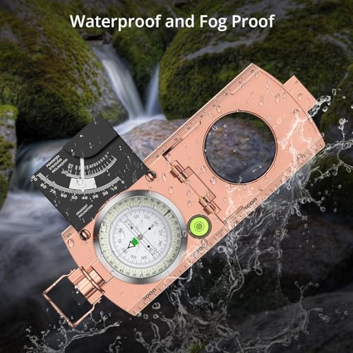 Anbte Hiking Compass, IP65 Waterproof Metal Compass for Camping Navigation - color: Purple copper