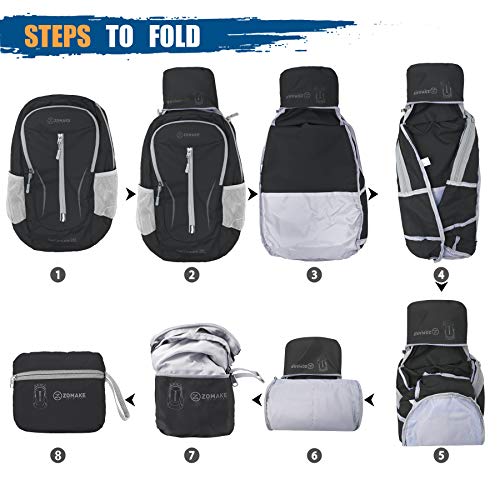 ZOMAKE Lightweight Packable Backpack 25L, Foldable Hiking Daypack - color: Black a, size: 25L