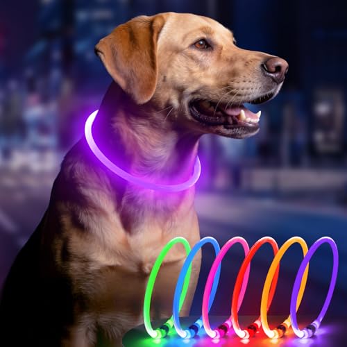 BSEEN Light Up Dog Collar, Rechargeable LED Dog Collar Light Glowing Puppy Collar for Night Walking, TPU Cuttable Lighted Pet Collar for Small Medium Large Dogs (Purple (70cm)) - color: Purple (70cm)