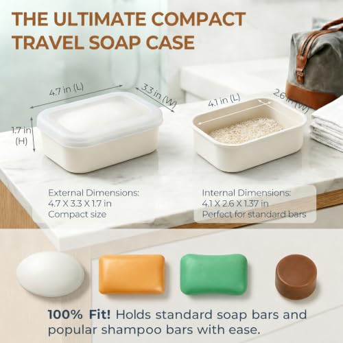 AIMAIAIMAI Compact Leakproof Travel Soap Case, Shatterproof Silicone Travel Soap Container with Draining Pad, Great for Outdoor, Camping, Gym (Off-White) - color: Off-white