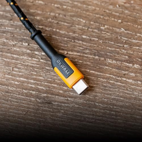 DEWALT Heavy Duty USB C Cable (USB 2.0, Black, 1 feet) | Premium Braided Nylon USB A to Type C Charger Cable Fast Charging for iPhone 17/16/15 Series, LG V30 - size: 1 ft