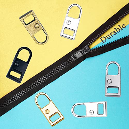 10 PCS Zipper Pull Replacement, Repair Kit Zipper Slider, Metal Fix Zipper Handle, Detachable Zipper Pull Tabs for Luggage Clothing Jacket Backpacks Coat Boots (Black, Silver, Gold, Gun Black, Bronze)
