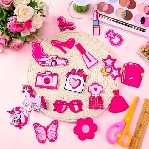 Hotop 48Pcs Pink Iron on Patches for Girls Jeans Jacket - style: Hot Pink Girl