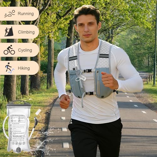 Running Vest Hydration Backpack for Men Women, Lightweight Breathable Hydration Packs, Adjustable Chest Straps Daypack, Reflective Water Running Vest for Marathon, Trail, Hiking, Cycling - color: Blue