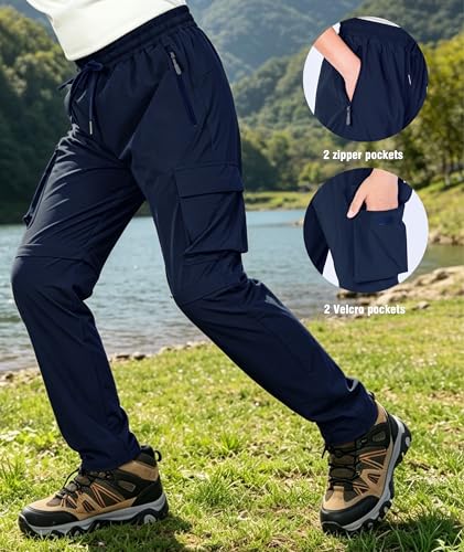 Kids Hiking Convertible Zip Off Pants Quick Dry Outdoor Nylon Pants Waterproof Stretchy with Zip Pockets 4-16Y - color: Blue, size: X-Small