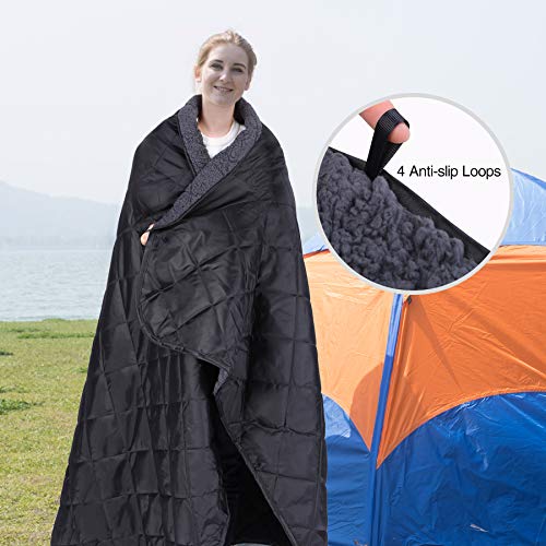 REDCAMP Large Camping Blanket with Sherpa Lining, Black 79"x59" - color: Black, size: 59"x 79"