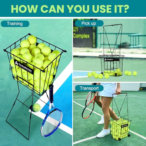 Tennis Ball Hopper, Portable Pickleball Ball Holder with Locking Legs, Holds 75 Tennis Balls or 50 Pickleballs, Sturdy Steel for Tennis Training and Teaching
