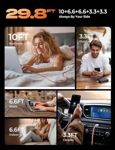 LISEN USB C Cable, 5-Pack [3.3/3.3/6.6/6.6/10FT] Orange for iPhone 17 Charger Cord, 60W C to C Cable Fast Charging for iPad, iPhone 17 Air 16 15 Pro Max, Samsung Z Flip 7/S25/S24 - color: Orange, size: 3.3+3.3+6.6+6.6+10FT
