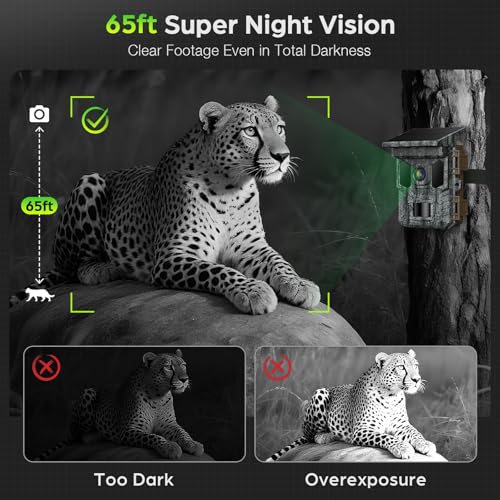 4K 64MP Solar Trail Camera WiFi, 32GB SD Card,Night Vision Motion Activated