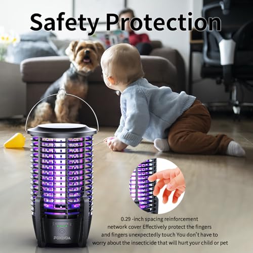 FOXLVDA 2-in-1 Bug Zapper & Mosquito Zapper with LED Night Light Cordless | Portable & Rechargeable Bug Zapper with 3600mAh Battery, Indoor/Outdoor Electric Fly Trap for Kitchen, Patio,Backyard,Camping