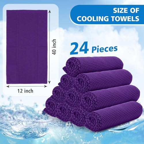 24 Pack Cooling Towels Bulk for Neck and Face 40"x12" Ice Cooling Sweat Rags Microfiber Soft Breathable Soft Chilly Towel for Yoga Golf Sport Running - color: Purple
