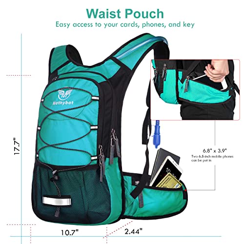 Mothybot Hydration Pack, Insulated Hydration Backpack with 2L BPA Free Water Bladder and Storage, Hiking Backpack for Men, Women, Kids for Running, Cycling, Camping - Keep Liquid Cool up to 5 Hours - color: Emerald