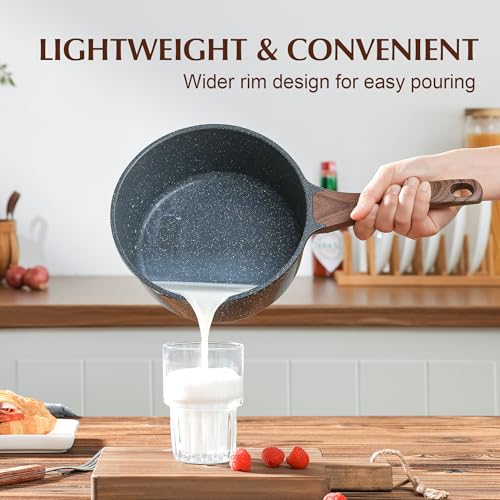 SENSARTE 2.5 Quarts Nonstick Saucepan with Lid, PFOA/PFOS Free | Kitchen Pot with Swiss Granite Coating, Medium Cooking Pot with Stay-cool Handle, Induction Compatible - color: Gray Granite, size: 2.5 Quarts