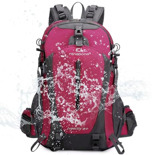 FENGDONG 40L Waterproof Lightweight Hiking,Camping,Travel Backpack for Men Women Red - color: A7- Red