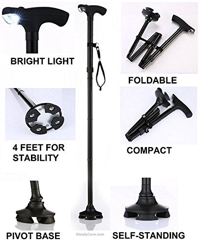 Hurry Before They are Gone - Self Standing Cane - with a Base that has 4 Rubber feet for Stability and Light - Best Walking Cane - As Seen On TV Cane - Foldable - Adjustable - Wrist Strap | Rubber feet for Stability and Light - Best Walking Cane - As Seen