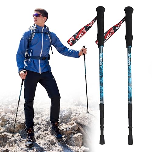 ATUNAS Trekking Poles, 2-Pack Lightweight Aluminum Collapsible Hiking Sticks with EVA Grip and Quick Lock for Men and Women - color: Blue, size: Twist Lock
