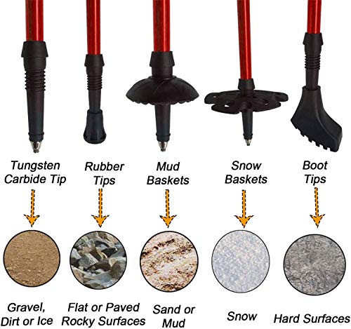 Aihoye Hiking Trekking Poles, 2 Pack Walking Hiking Sticks for Men &Women - color: red