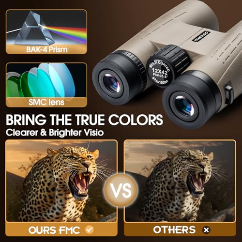 12x42 HD Binoculars for Adults High Powered Binoculars with Upgraded Phone Adapter Binocular with Low Light Night Vision for Bird Watching Hunting Outdoor Sports Concerts Black - color: ‌Dark Black
