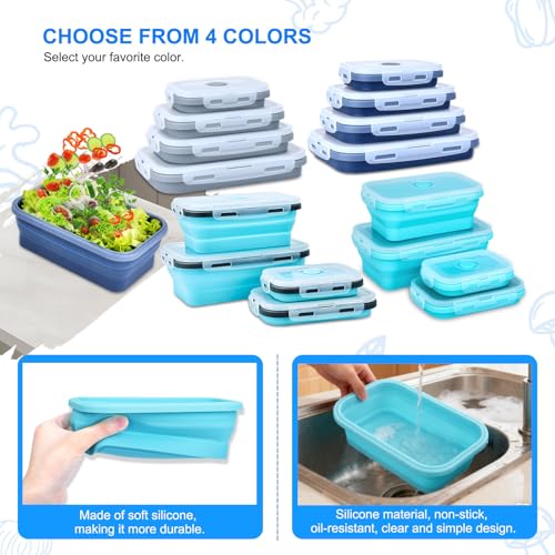 Collapsible Silicone Food Storage Containers 4 Set Airtight Leak Proof Food Containers with Lids Meal Prep for Microwave Freezer Dishwasher for Kitchen Camping Office Navy Blue - color: Navy blue