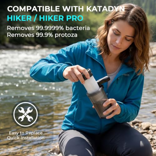 Rtteri 1 Pack Replacement Water Filter Cartridge Compatible with Katadyn Hiker & Hiker Pro Systems, 200-Gallon Fiberglass Pleated Filter for Camping, Hiking & Emergency