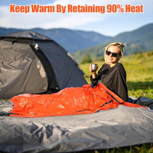 4 Pack Emergency Bivy Sack Bivy Bag - Emergency Sleeping Bags Survival Sleeping Bag Bivvy Sack Waterproof Lightweight Foil Military Patriot Compact Gear Blanket Thermal Escape Camping