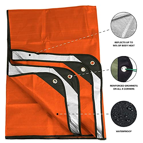 Arcturus Insulated Tarp, Reusable Heavy Duty Thermal Survival Blanket – 60x82in, Reflects 90% Body Heat, Waterproof, Windproof, 3-Layer Design, Reinforced Grommets, Orange - color: Orange