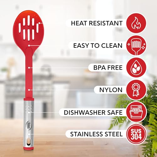 Kitchen Utensils Set, 10 Nylon Stainless Steel Cooking Utensils, Non Stick and Heat Resistant Cookware set New Chef's Gadget Tools Collection - color: Red