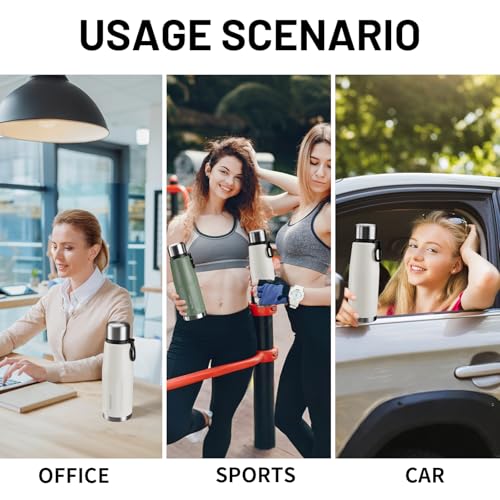 27oz Vacuum Insulated Stainless Steel Thermoses with Foldable Handle & Leakproof Lid, Slim Travel Coffee Cup for Hot/Cold Drinks, Fits Car Cup Holders - color: White-01-27oz