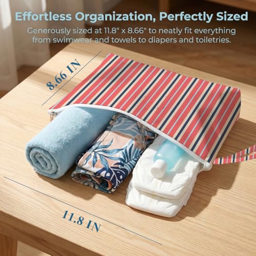Fokongna 2 Pack Reusable Leakproof Waterproof Wet Bag, Multi Purpose Dry Wet Separation Organizer for Swimsuits Beach Gear Gym Laundry Cosmetic Essentials - color: Summer Stripe & Polka Dot Set 01
