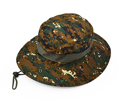 Outdoor Wide Brim Sun Protect Hat, Classic US Combat Army Style Bush Jungle Sun Cap for Fishing Hunting Camping - color: Dark Green Digital