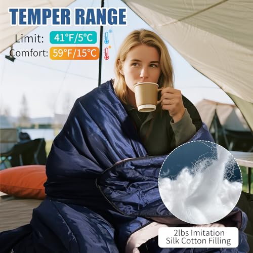 REDCAMP Cotton Flannel Sleeping Bag for Camping Backpacking, Adults Cold Weather Envelope Sleeping Bags with 2/3/4/6lbs Filling - color: Midnight Blue with 2lbs Filling