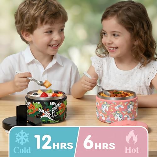 LOHASOK Kids Insulated Thermo for Hot Food Soup, 12oz - color: Black Dinosaur, size: 12 ounces