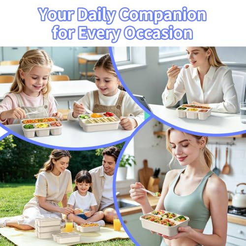 Bento Box 5-Pack, 4-Compartment Lunch Box for Women, Men & Kids, BPA-Free Wheat Straw Snack Containers, Ideal for Meal Prep, Travel, School, Work (White) - color: White
