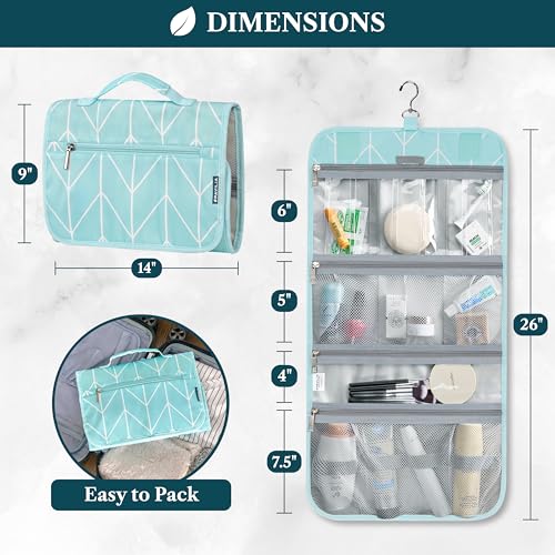 PAVILIA Hanging Toiletry Bag for Women Men Foldable Travel Organizer, Teal - color: Teal Chevron