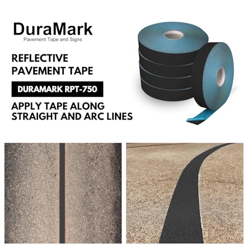 DuraMark RPT-750 Reflective Pavement Marking Tape, Black, 2 in x 108 ft | Permanent rubber base bonds to asphalt and concrete; glass-bead reflectivity improves low-light visibility. - color: Black, size: 2 Inch x 108 Ft