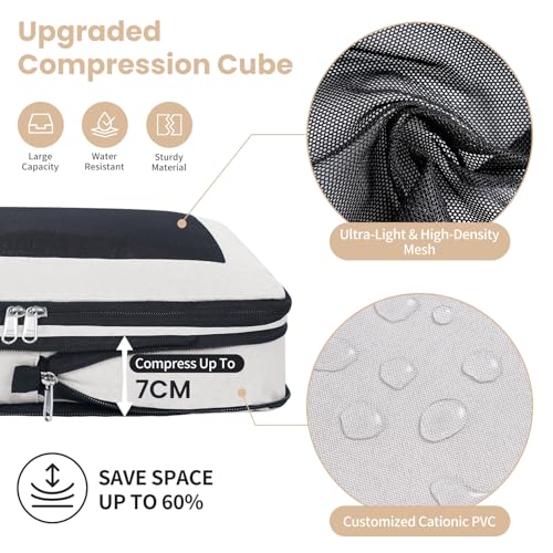 Compression Packing Cubes for Travel, Lightweight Vacation Travel Essentials, Travel Accessories for Suitcase Organizer Bags Set, Durable Luggage Organizer - color: Ivory, size: 8 set-Square Mesh