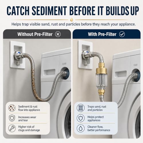 2 Pack 50 Micron Sediment Water Filter for Washer, Faucet & Heater | Reusable stainless steel screen traps sand and rust. Includes brass fittings, adapters and extension tubes - color: Style C