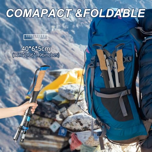 Trekking Poles, Collapsible Hiking Poles,Lightweight and Compact Walking Sticks with Adjustable Height for Men and Women - color: Blue