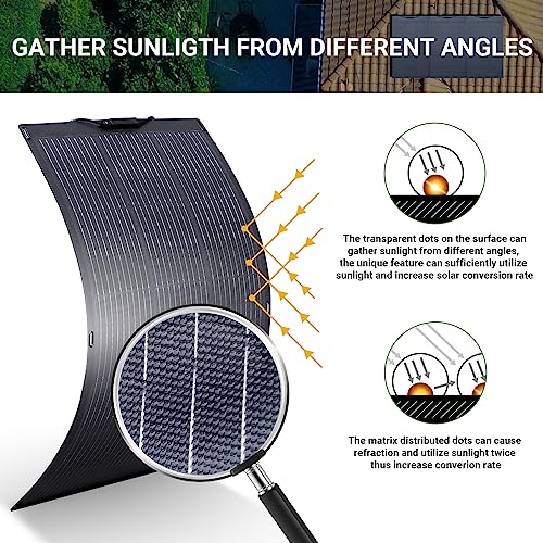 ALLPOWERS SF100 100W Flexible Solar Panel, IP68 Waterproofing ETFE | Photovoltaic Solar Module 24V/12V Off-Grid Semi-Flexible Mono Solar Panel For Roof RV Motorhome Boat Cabin Van Uneven Surface - color: 100W-Flexible Solar Panel-SF100
