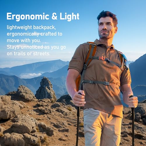 N NEVO RHINO Hiking Backpack,20L Waterproof Hiking Outdoor Daypack | Lightweight Travel Camping Foldable Daypack,Small Backpack for Men Women - color: Orange