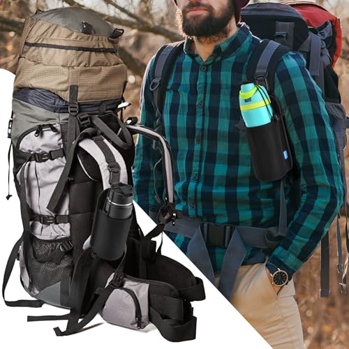 Xxerciz Water Bottle Holder for Backpack Shoulder Strap, Nylon Water Bottle Strap with Drawstring Carabiner, Portable Backpack Attachment Water Bottle Pouch for Hiking Walking Camping