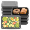 28oz Meal Prep Containers [50-Pack], Reusable Bento Box with Easy-Snap Leakproof Lids - Microwave, Dishwasher & Freezer Safe Food Storage, BPA-Free Plastic Lunch Containers (Black)