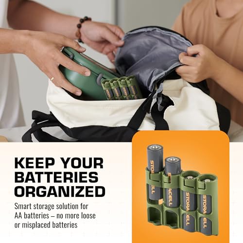 Storacell by Powerpax Slimline AA Battery Storage Caddy, Military Green - Holds 4 Batteries (Not Included) - size: 4 Count (Pack of 1)