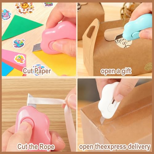 Box Cutter Retractable,Package Opener, Easy Slide Retractable Cute Box Cutter for for opening daily express boxes,packages and more (3 Pcs Cloud Mini Cutter)