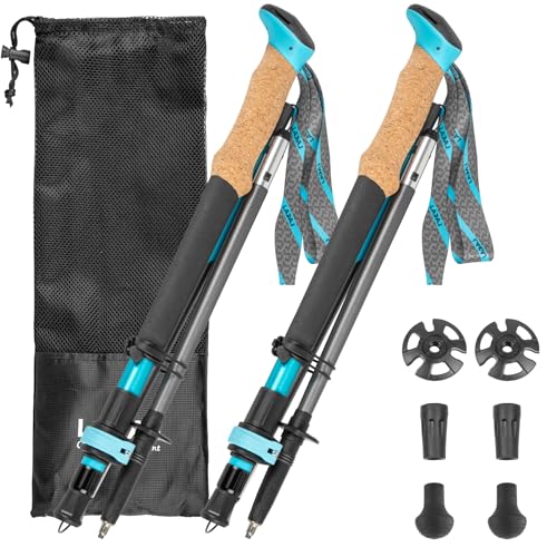Trekking Poles, Collapsible Hiking Poles,Lightweight and Compact Walking Sticks with Adjustable Height for Men and Women - color: Skyblue