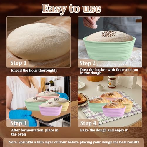 4Pcs Silicone Banneton Bread Proofing Baskets, 10" Collapsible Sourdough Bread Baking Supplies Non-Stick Oval Dough Proofing Bowl Containers Oven Safe for Various Tastes Bread Making-BPA Free - size: 10" Oval