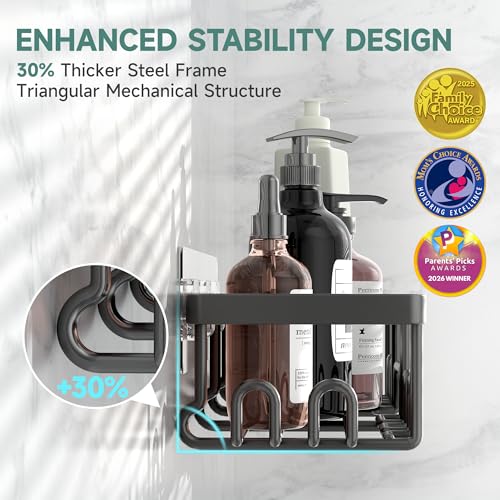 Veken Shower Caddy 6-Pack, Bathroom Organizers and Storage Shelves, Black | Advanced Rustproof Design, Large Capacity, No Drilling, Adhesive Rack with Soap Holder, Wall-Mounted Kitchen & Home Decor - color: Black
