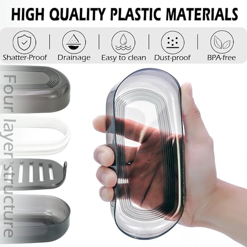 AIDIMMING Shampoo Bar Holder & Large Travel Soap Case with Drain Tray | Clear shampoo bar travel case for shampoo and conditioner bars or one 10 oz soap bar, with a removable drain tray (Black) - color: Black-large, size: Large