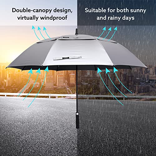 G4Free 47/54/62/68 Inch UV Protection Golf Umbrella Oversized Sun Umbrella | UPF 50+, Auto Open, Vented Double Canopy, Extra Large Coverage, Heavy Duty, Windproof Stick Umbrella - color: Black/Silver, size: 54 inch
