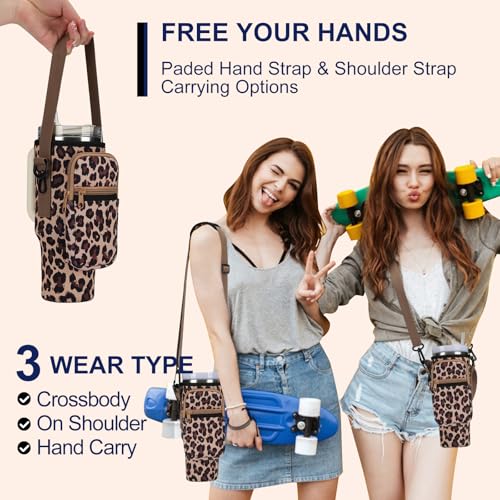 GOEWY Water Bottle Carrier Bag for Stanley Cup 40/30oz with Phone Pockets - color: Leopard, size: 40oz